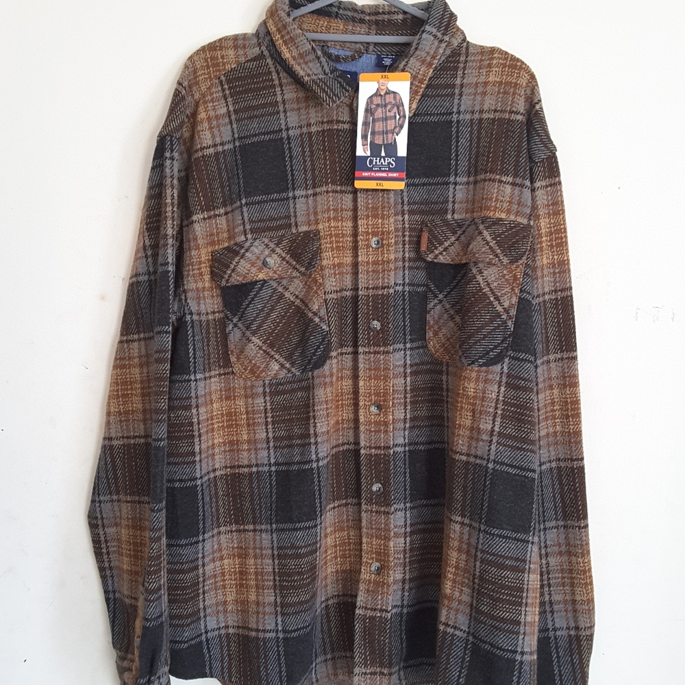 Chaps Men's Knit Flannel Shirt - Black and Brown